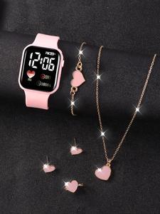 Conjunto de reloj digital de moda con cinturón y pulsera, pendientes en forma de corazón, regalo perfecto para niños, ideal para Navidad y el regreso a clases