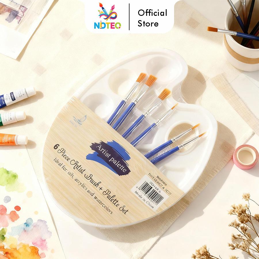 Kuas + Palette Set Kuas Melukis Lengkap dan Palet Plastik 6 Lubang Kuas Premium YL0309-01 alat  belajar