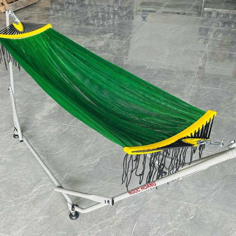 Bộ võng xếp thuyền rồng thép Sơn tĩnh điện chân đế xoay 360độ+ lưới siêu to màu xanh lá 6