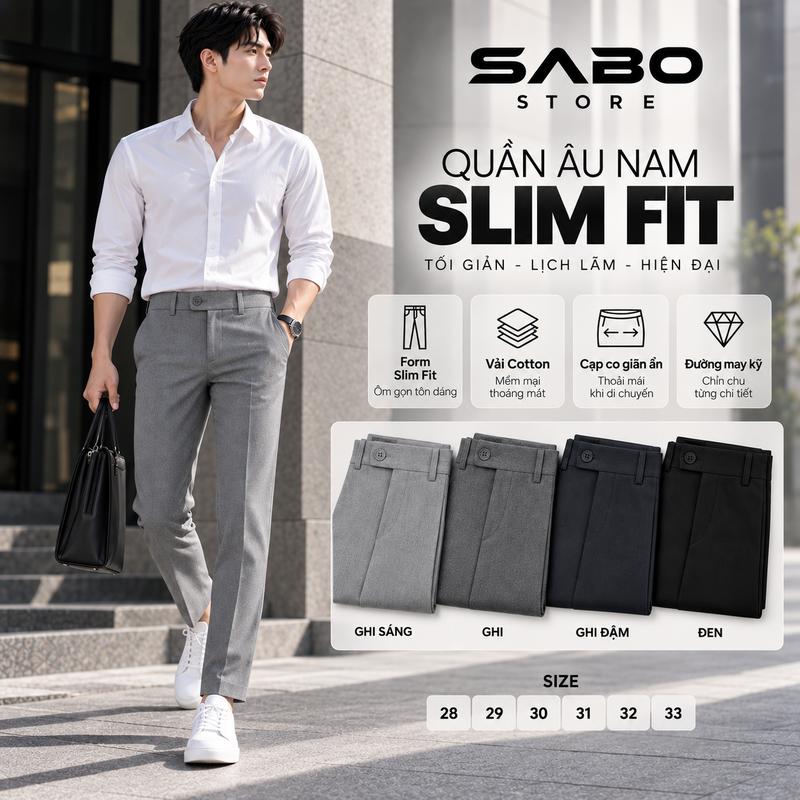 Quần Âu Nam Form Slim Fit Vải Cotton Cạp Co Giãn | SABO STORE