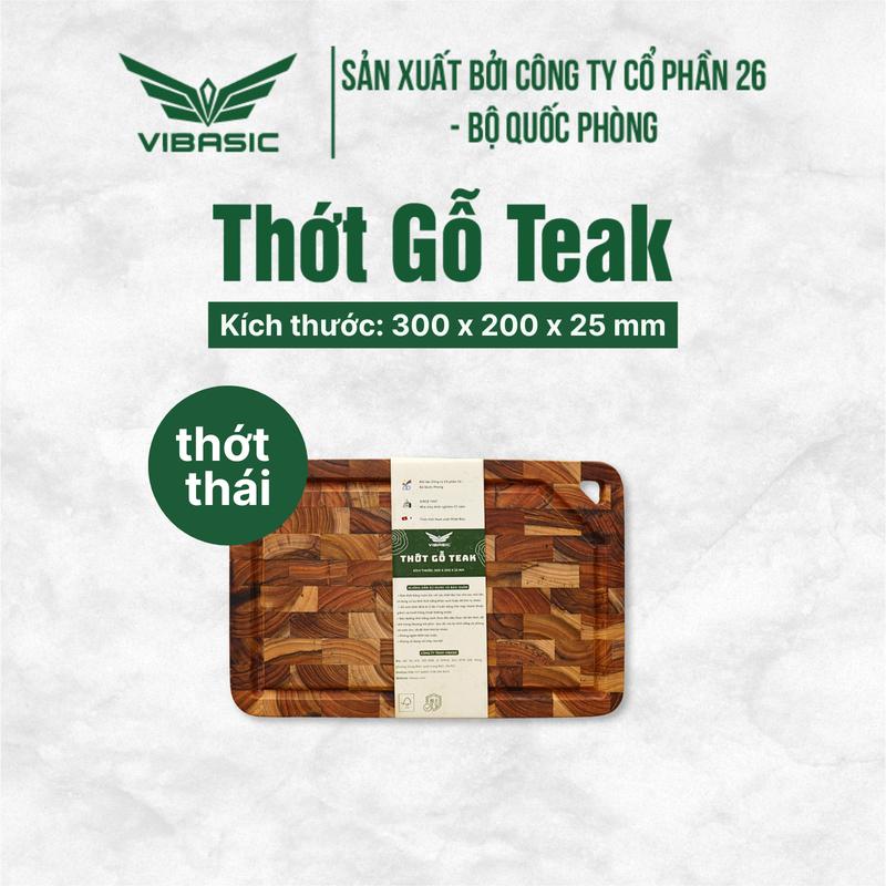  Thớt gỗ Teak Vibasic ghép dựng block kích thước 300x200x25mm dùng để cắt thái có lỗ treo 