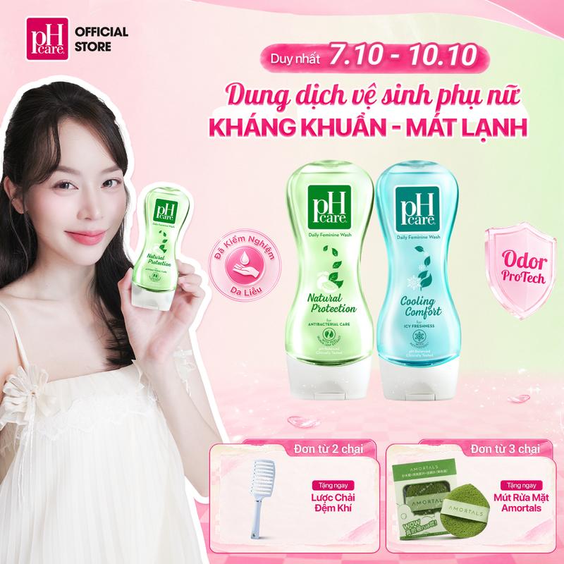 Dung dịch vệ sinh phụ nữ pH Care Kháng Khuẩn Thiên Nhiên, Mát Lạnh Bạc Hà, Dưỡng Da Sáng Hồng 150ml