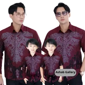 BAJU BATIK AYAH DAN ANAK COWOK WARNA BURGUNDI MOTIF BALADEWA Kemeja Batik Anak Laki-Laki Lengan Panjang Atasan Hem Pria Dewasa Fashion