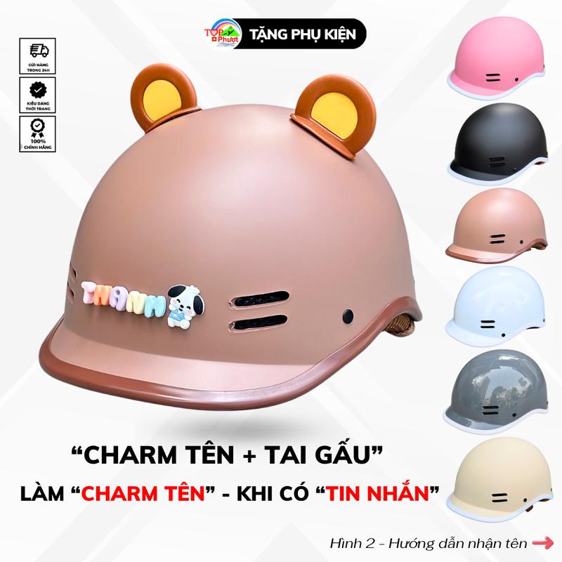  Mũ Bảo Hiểm Cá Heo Phong Cách Màu Nâu Sang Trọng – Được Tặng Charm Tên & Tai Gấu Xinh Xắn 