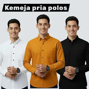 Kemeja Polos Pria Lengan Panjang Katun   Slim Fit