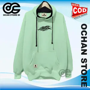 Sweater Hoodie Distro Terbaru Pria Wanita Warna Mustard Bahan Katun flecee Motif Sablon Hustle Harder Terlaris