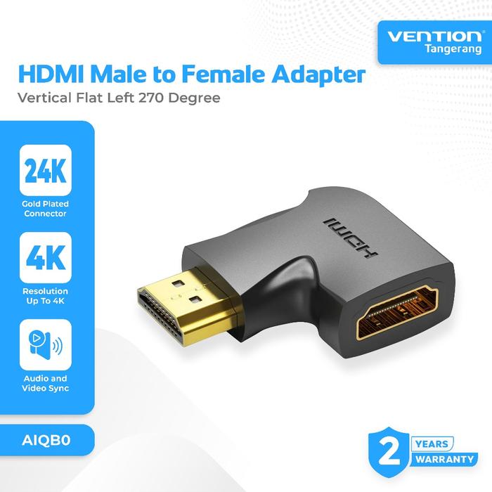 Gambar VENTION AIQB0 Adapter HDMI Female to HDMI Male Left Vertical 4K 60Hz HD 270 Degree Bend Angle Adaptor Gold Plated Bengkok dari ghanya Kab. Tangerang Tokopedia