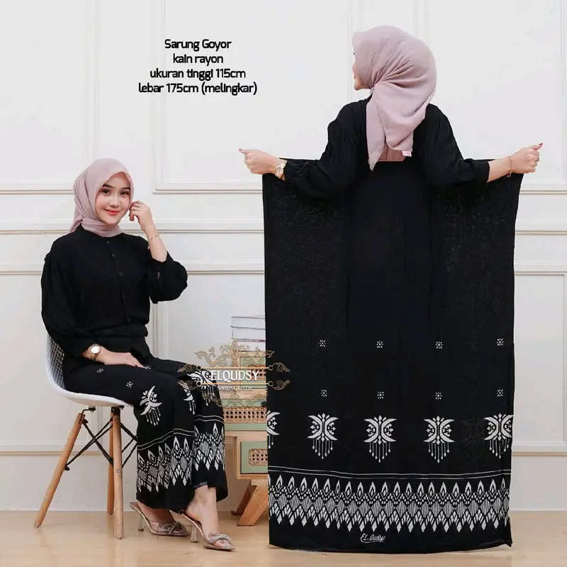 Afi.id • Sarung santri Mbak santri  Remaja Putri Bahan Rayon Sarung Goyor Printing Hitam Motif Bunga Wanita Muslim Adem Lembut Nyaman dipake seharian (COD) Batik Dewasa Pekalongan 1