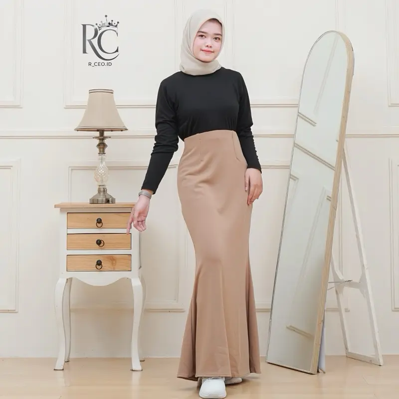Rok Mermaid Maxi Scuba Premium//Rok Wanita Elegan | Rok Span Slimfit High Waist untuk Kerja Santai Pesta Bawahan Dewasa Panjang 3