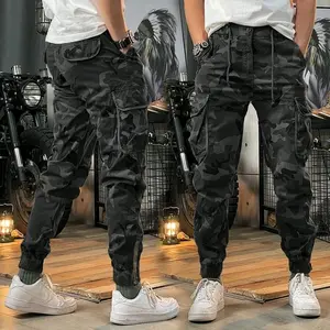 Jogger Camo black celana panjang pria Motif kargo camouflage bahan twill tebal fit celana Carggo unisex dewasa