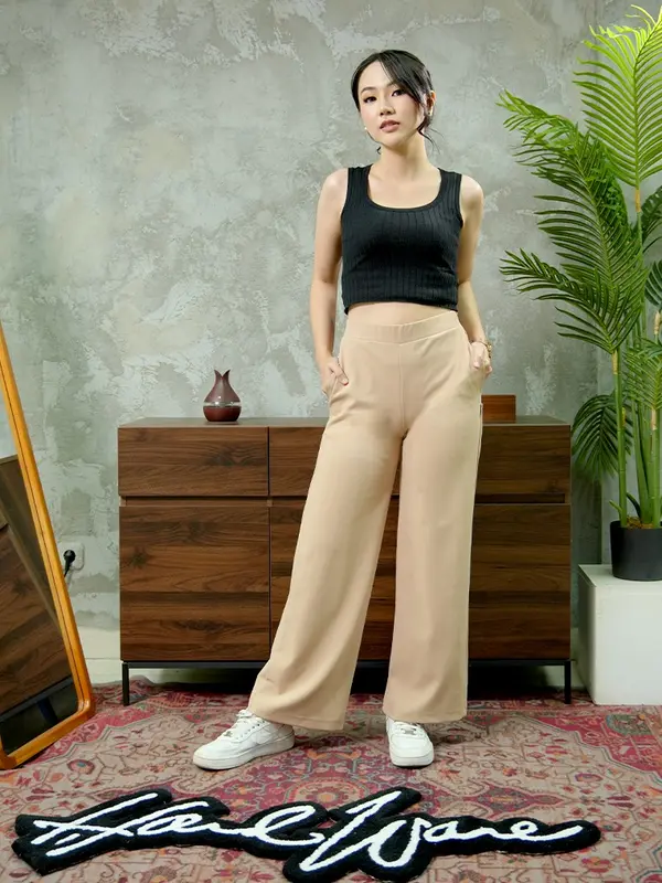 Hardware Celana Panjang Bawahan Wanita Scuba Crepe Cullote Pants 6