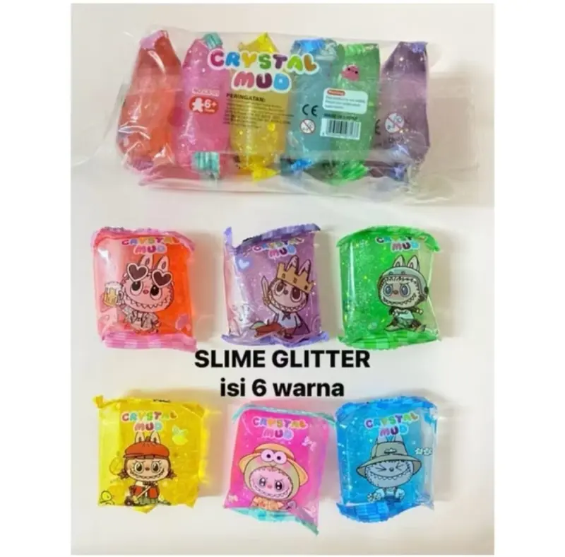 Crystal Mud Slime Glitter Pack 6 Warna / Clay Bening Mainan Anak Isi 6 2
