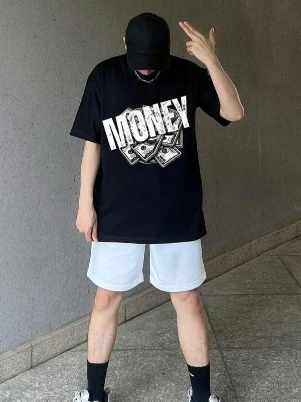 Áo thun nam basic tay ngắn cổ tròn co giãn mềm mại, áo cộc tay nam oversize đen in hình money thiết kế hiện đại trẻ trung năng động phù hợp mặc ở nhà đi chơi hoặc vận động thể thao.