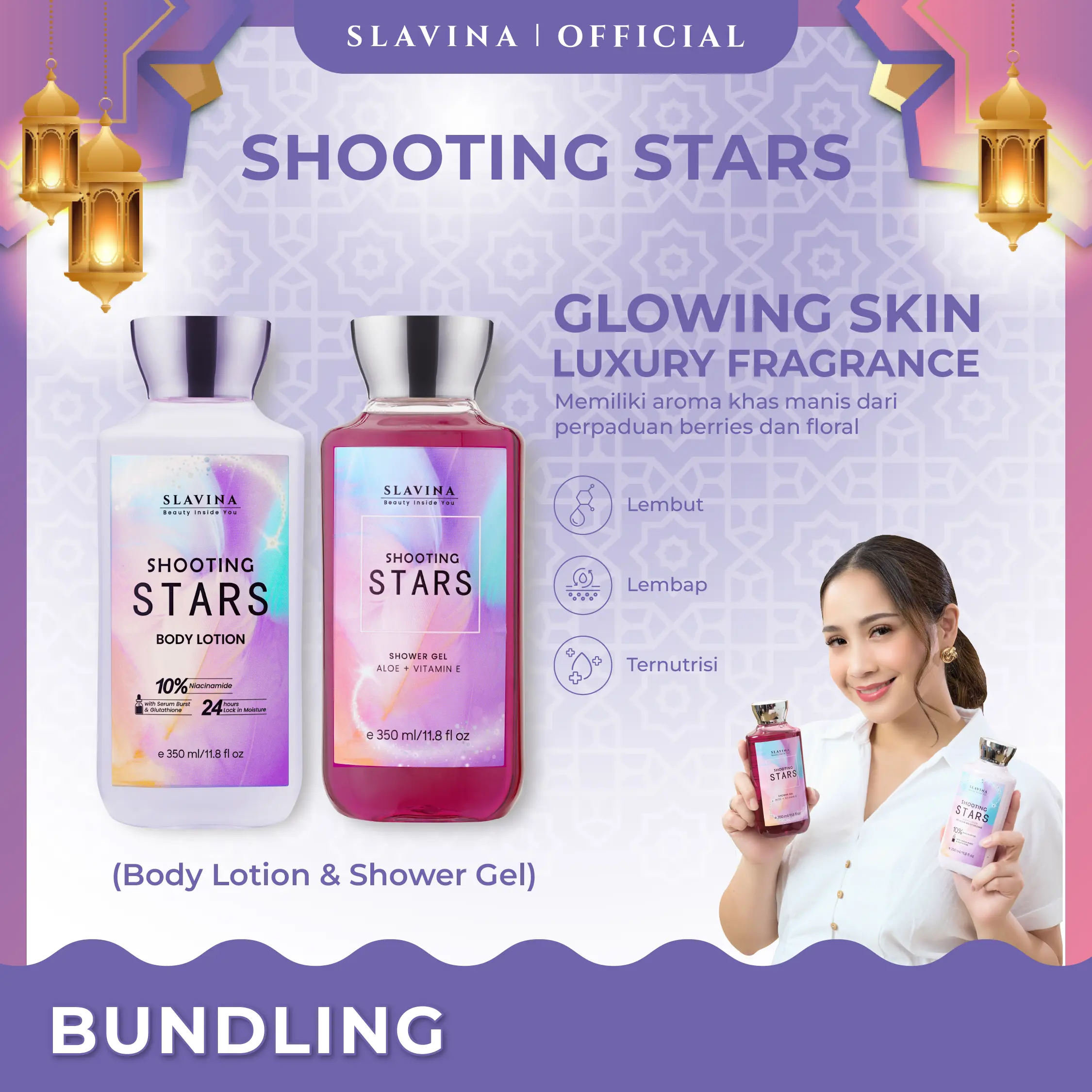 SLAVINA Shooting Stars Body Care Body Lotion dan Shower Gel by Nagita Slavina Moisturizer dan Sabun Mandi Cair 350ml