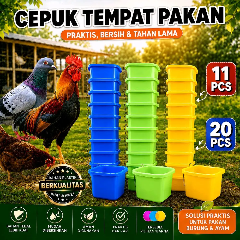 CEPUK MAKAN BURUNG AYAM MA1 BAHAN TEBAL 11 & 20 PCS DENGAN KAWAT PENGAIT PRATIS AWET UNTUK AYAM BEBEK BURUNG UNGGAS WADAH PAKAN MINUM SUPER TEBAL ANTI PECAH
