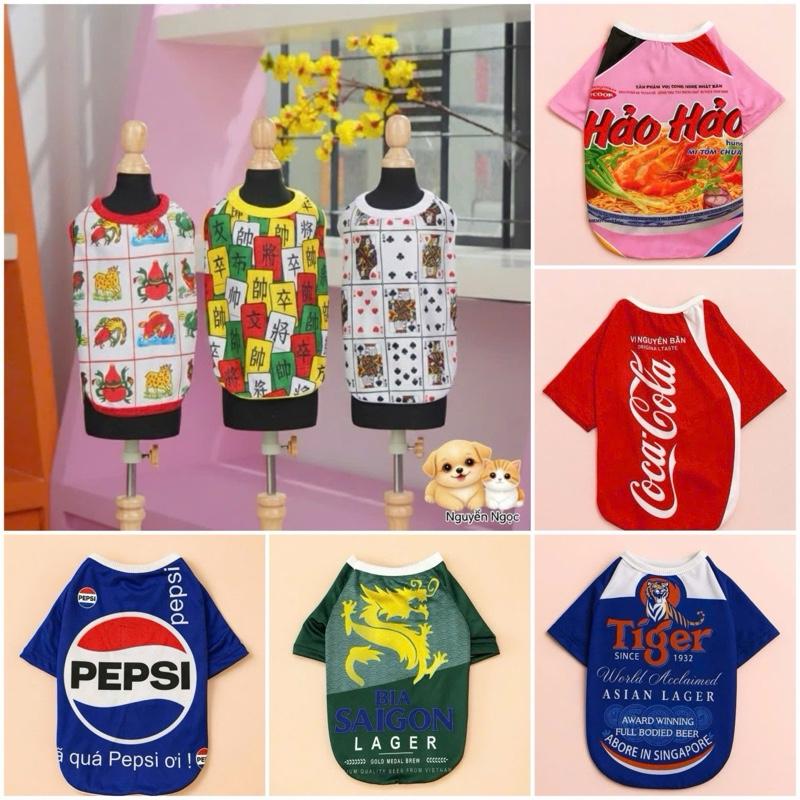 Áo chó mèo hoạ tiết LÁ BÀI BẦU CUA TỨ SẮC ba lỗ Áo bi a mỳ có tay dễ thương vải poly không bám lông