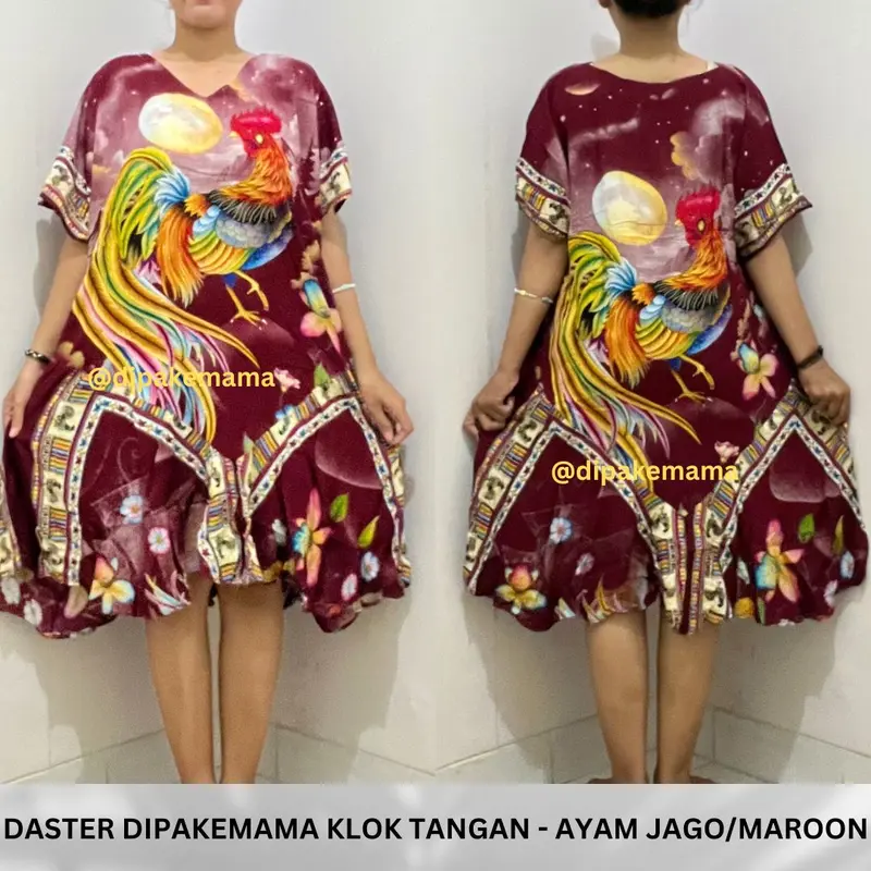 DASTER dipakemama KLOK TANGAN MOTIF AYAM JAGO, PUTIH ONDE LD 110cm [DPKMM] SIKAK TRASO 1