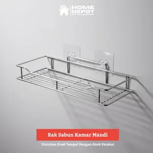 Rak Sabun Kamar Mandi Stainless Steel Tempel Dengan Hook Perekat