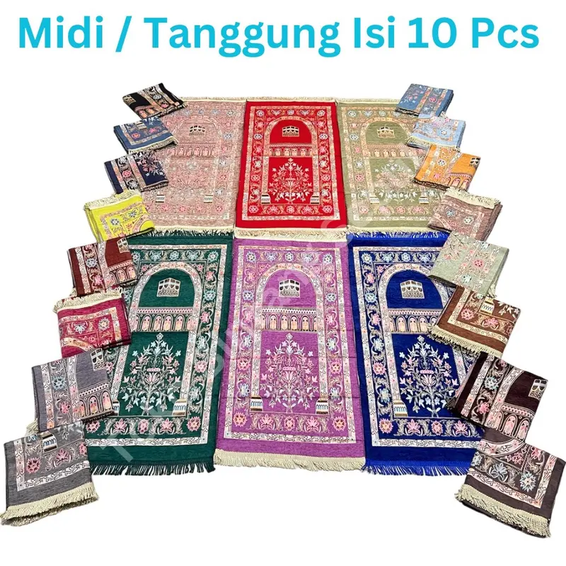Sajadah Turki Travel Rajut Isi 10 Biji XHX888 Ukuran 60 x 110 Cm Midi Rumbai Tambang Murah Motif Daun / Kipas / Bunga / Kabah Tampar Per 10 Biji Halus Grosir Sajadah Travelling Tanggung Turkiye Rumbai Tampar Muslim Nyaman Haji Tambang Tebal 0