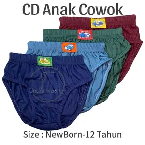 Isi 6 PCS Celana Dalam Anak Cowok Warna Gelap Size S-M-L-XL-XXL CD Anak Cowok Polos