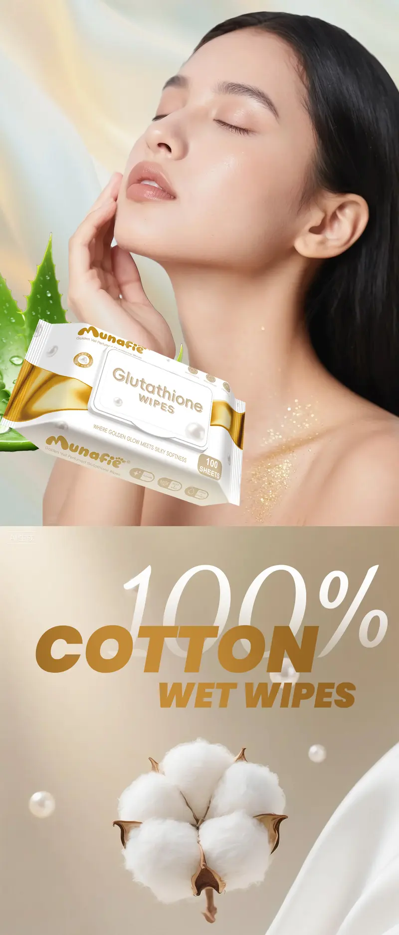 Product Introduction of [New Product] Munafie Refreshing Fragrance Wipes, 100 Sheets, Glutathione, Moisturizing and Whitening, Aloe Vera Natural Ingredients. 10