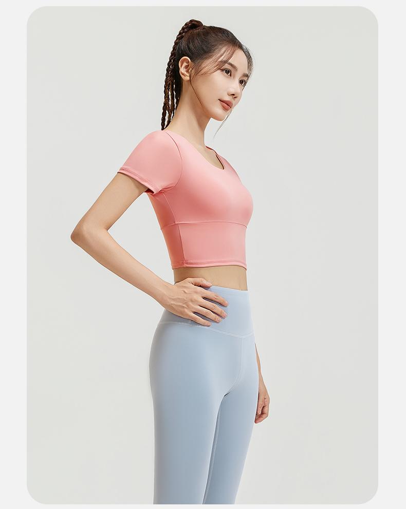Product Introduction of CHICHI Short-sleeve Slimming Nude Back Yoga Sports Vest High Elasticity Chest Pad Tennis Fitness Women Bra-free Tight Running Cycling Climbing Gym Dance Training 9