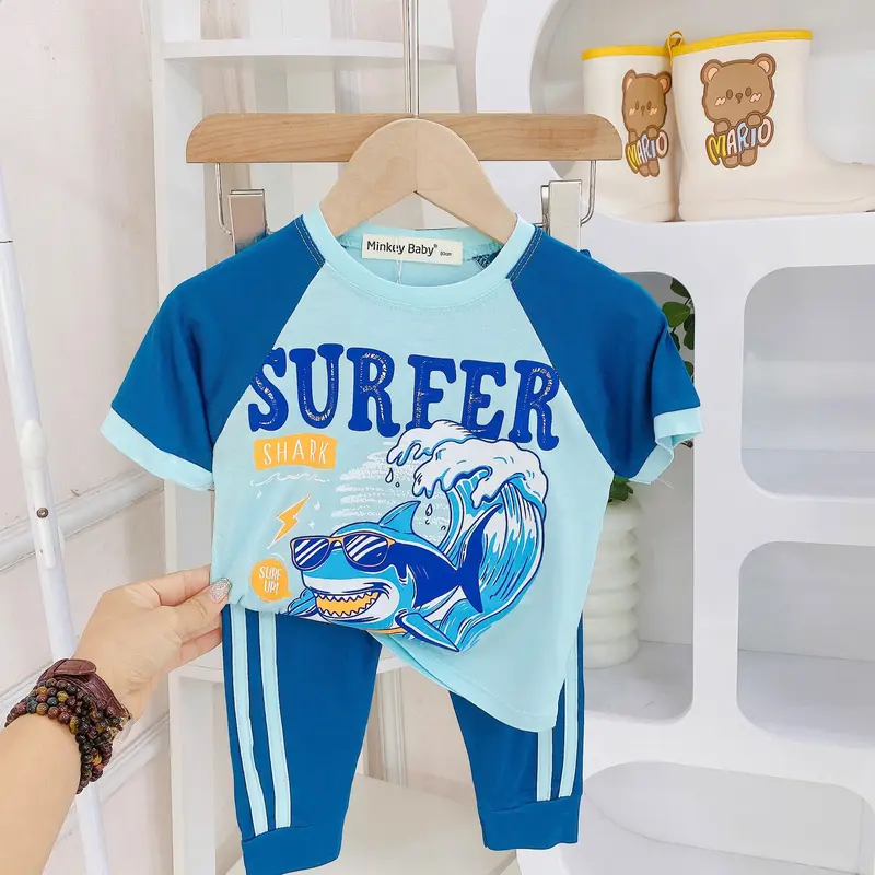 Đồ bộ tay ngắn quần dài thun lạnh cho bé trai bé gái (7-25kg), vải mềm mát thoáng khí, in hình dễ thương cho bé. 1