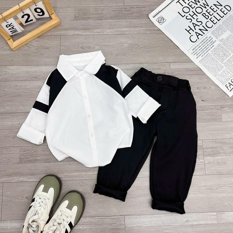 BỘ QUẦN ÁO CÔNG TỬ GỒM MỘT ÁO SƠ MI VÀ QUẦN ÂU CHO BÉ TRAI 8-28kg Cotton