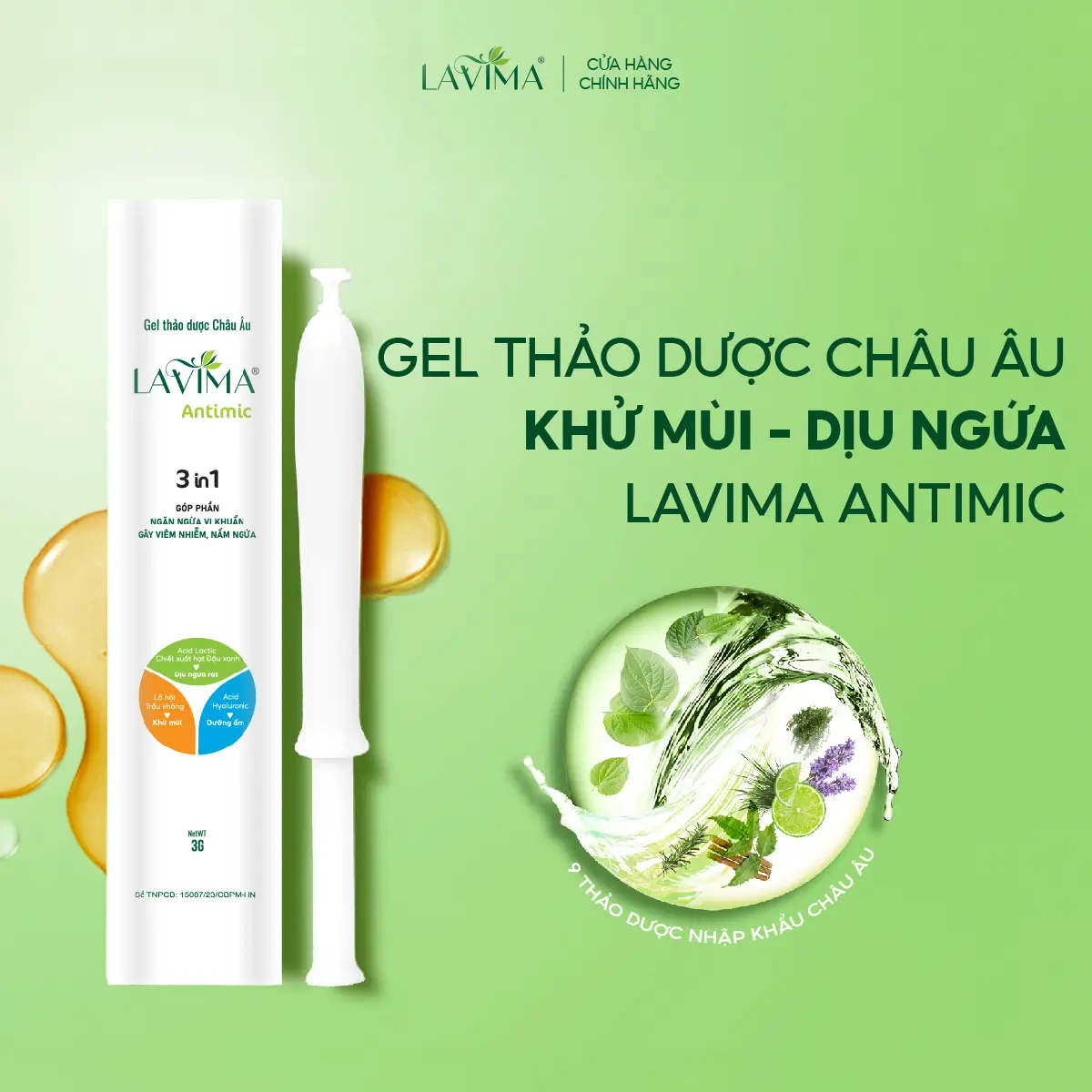 Gel Phụ Khoa Lavima Antimic (Đũa Thần Inner) - Thảo Dược Châu Âu Làm Sạch - Khử Mùi - Dịu Ngứa Nhanh Tại Chỗ, Bút 3g