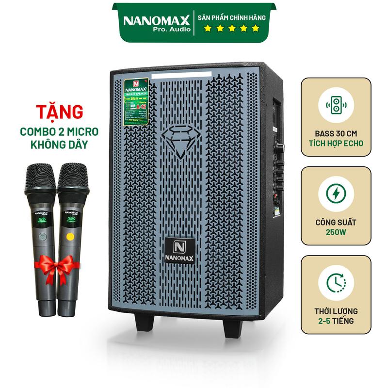 Loa Kéo Karaoke Mini Nanomax A-12 Bass 30cm Công Suất 250W Có Đọc USB Thẻ Nhớ