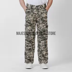 MAJESTIC AXE - Celana Cargo Loreng Tebal Saku Banyak Camo Reguler Fit Lego Hijau Vintage