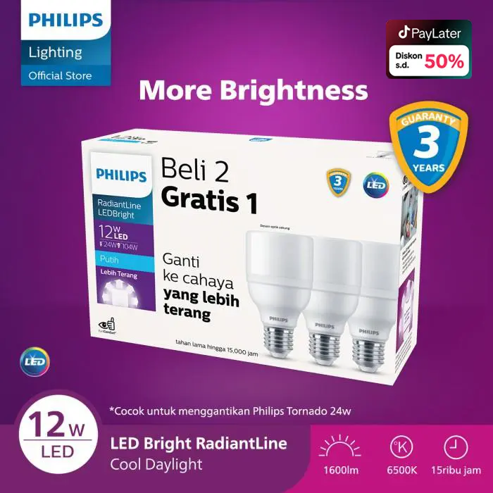 Lampu Philips Bohlam Multipack RadiantLine LEDBright 12W Putih