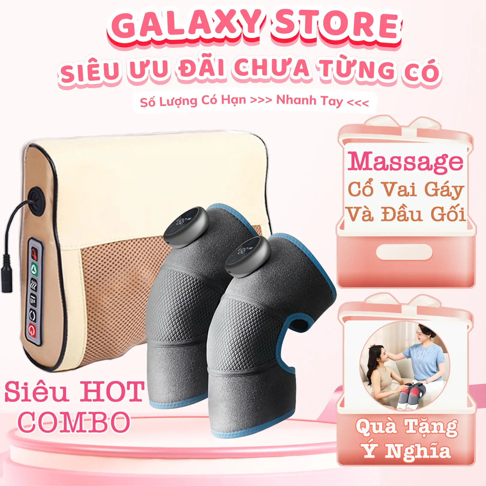 Combo Bộ Đôi Chăm Sóc Sức Khỏe Máy Massage Cổ Vai Gáy Có Hồng Ngoại Chườm Ấm Mát xa toàn diện cổ vai gáy, lưng, chân, tay
