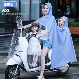 Jas hujan motor jas hujan sepeda listrik jas hujan kendaraan listrik biru langit dengan penutup kaca spion