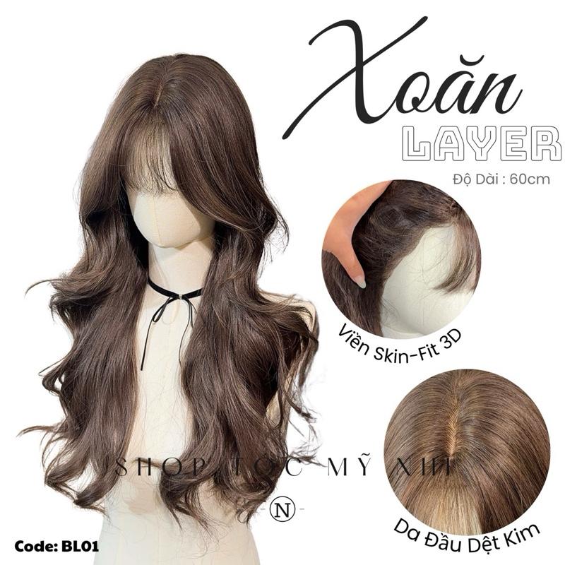  <<MỞ BÁN>> Tóc Giả Mỹ Nhi Xoăn Layer Mái Thưa Bio-Lace 3D BL01 độ dài 60cm  Viền Da Sinh Học Skin-Fit  