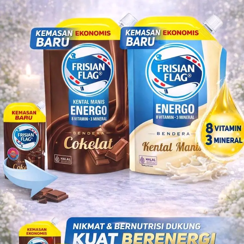 Frisian Flag Energo Kemasan Pouch 545 gram - 8 Vitamin 3 Mineral - Kental Manis & Bendera Cokelat