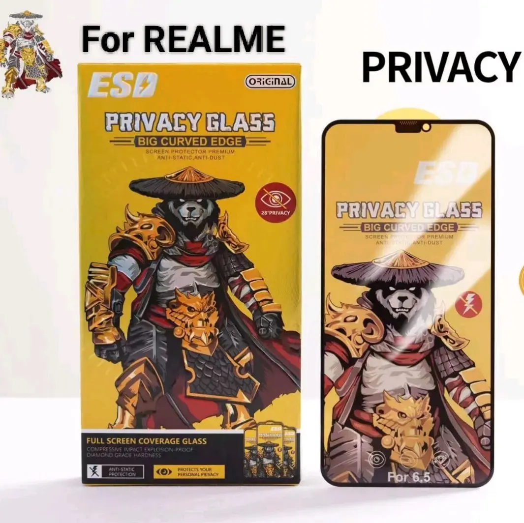 Pelindung Layar Anti-Spy ESD Panda untuk Realme C35 C33 C51 C53 C55 C67 Note 50 Note 60 Full Screen Hitam Privacy glass