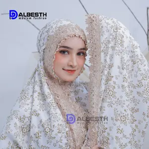 ALBESTH Mukena Dewasa Premium Katun Foil Gliter Renda Mewah Setelan Muslim Cantik Motif Rempel All Size Jumbo dengan Tas Exclusive dan Penutup Dagu