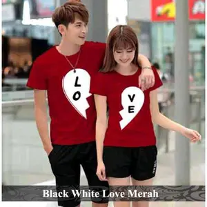 Blackwhite  Love baju gambar hati keren murah tebal distro kekinian serasi untuk pasangan t-shirt couple 30's