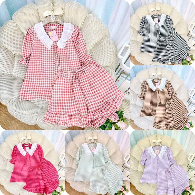 Bộ ngủ nữ tiểu thư cổ vuông vải đũi mùa hè mặc đi ngủ mát mẻ thoải mái Women Quần Ngủ Áo Ngủ Cotton