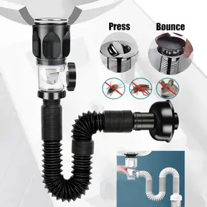 【COD】Sifon Wastafel Sifon Botol Selang Tarik Siphon Selang Angsa Flexible Wastafel/wastafel cuci piring/wastafel kamar mandi/pipa wastafel/sambungan pipa wastafel cuci piring/selang wastafel cuci tangan Black Pvc White