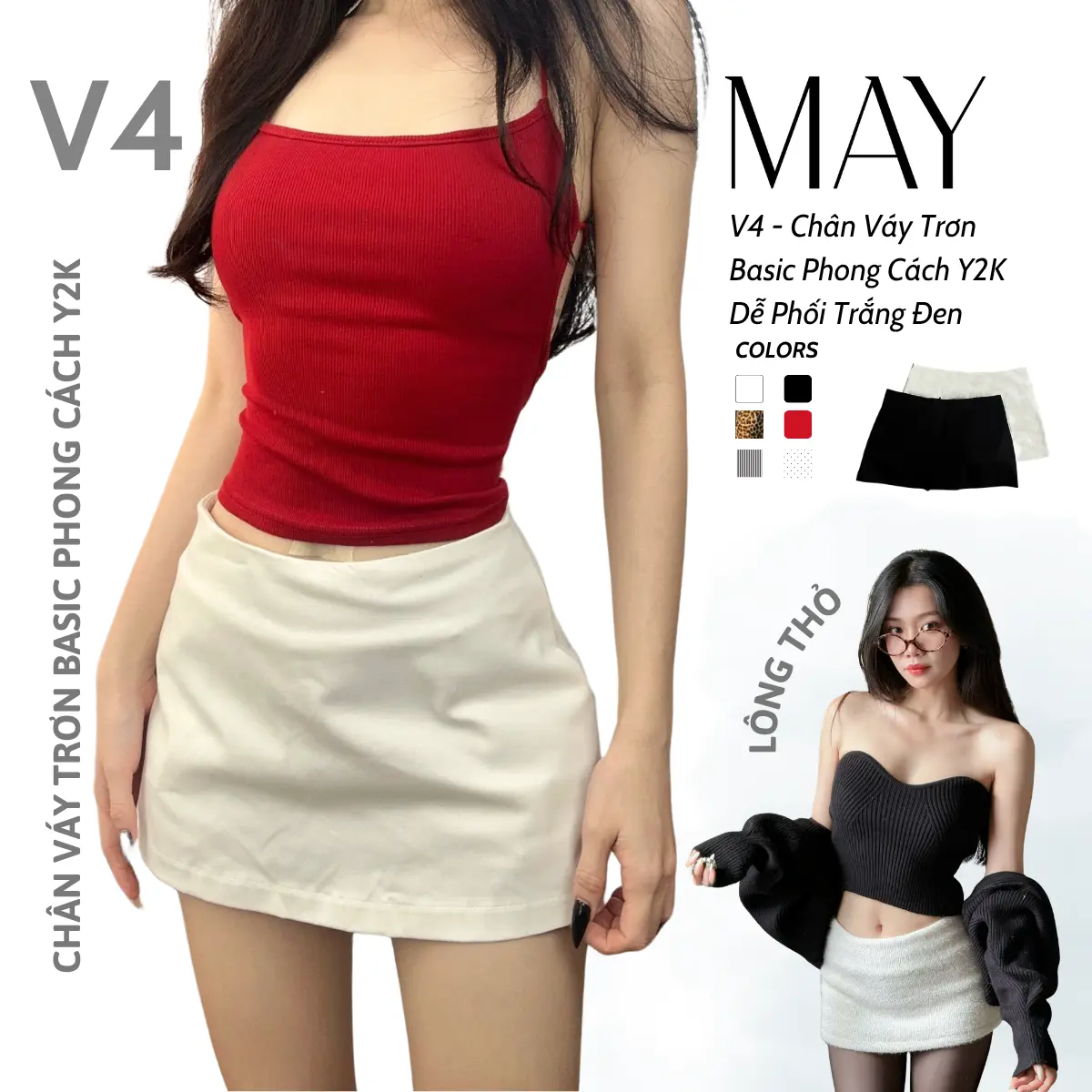 V4 - Chân Váy Ngắn Mini Skirt Trơn Basic Phong Cách Y2K Dễ Phối Trắng Đen Nữ Siêu Ngắn Women ( váy ngắn lưu ý xem thông số )