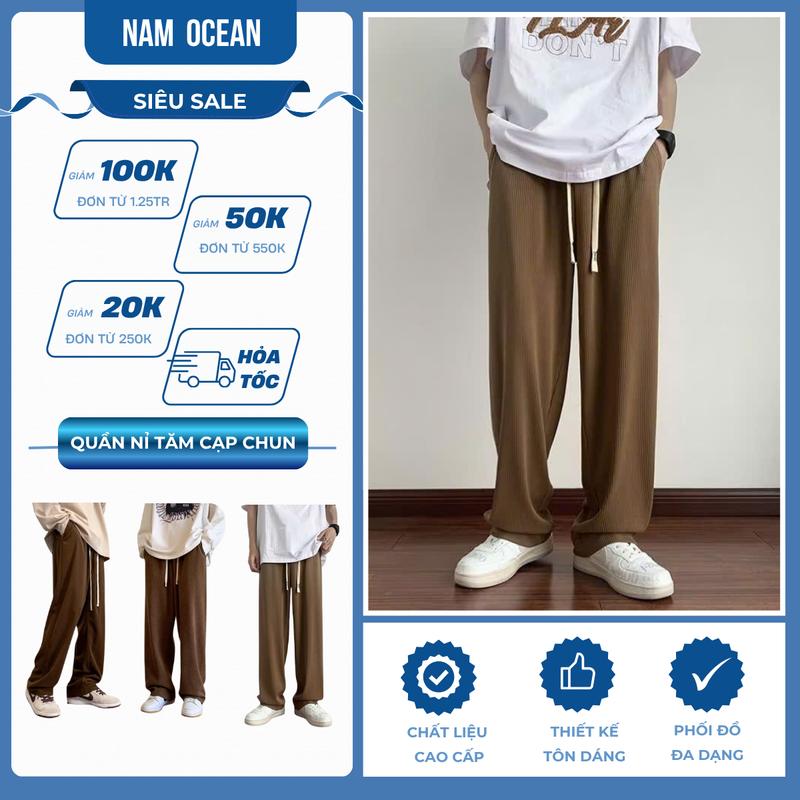Quần Nỉ Tăm Ống Suông Unisex Form Rộng | Quần Ống Rộng Nam Nữ Mặc Nhà, Đi Chơi, Dạo Phố - Nam Ocean M68