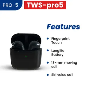 Headset Bluetooth TWS PRO-5 TWS  Pro Series, Bluetooth 5.4, 200mAh, 5 Jam Playtime Kualitas suara jernih