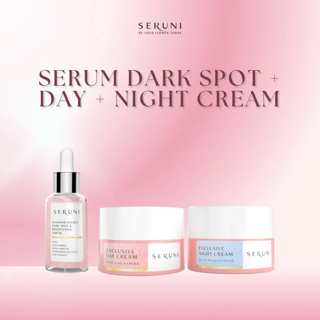 Paket Bundling Seruni Serum, Day & Night Cream dark mencerahkan perawatan  Niacinamide Vitamin