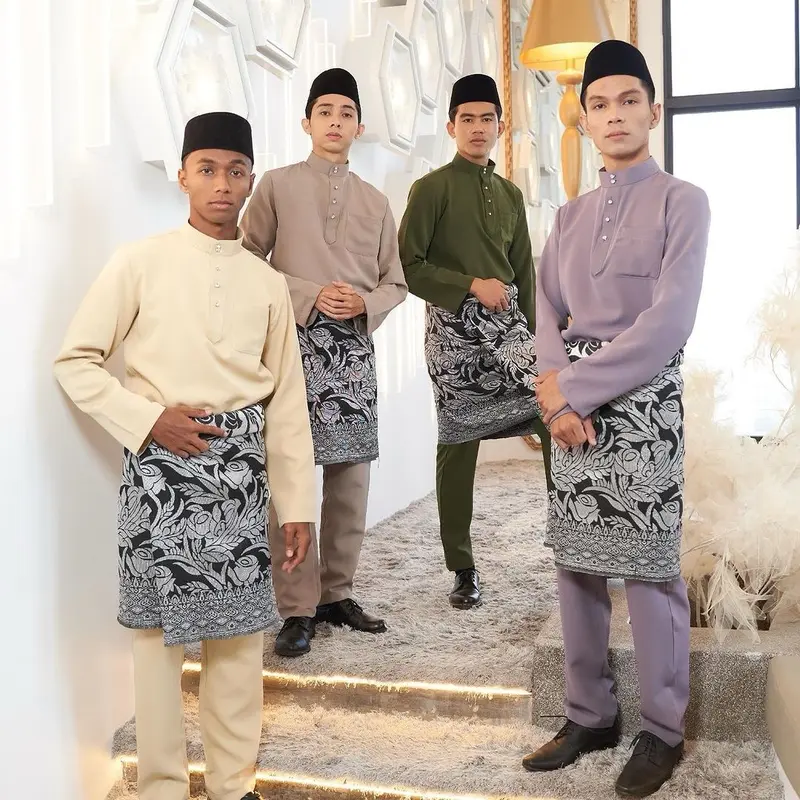 SATU STELAN LENGKAP PRIA DEWASA BAJU+CELANA+SONGKET PAKAIAN TRADISIONAL MELAYU TELUK BELANGA CEKAK MUSANG BAJU PENGANTIN BAHAN BALOTELLI PREMIUM 5