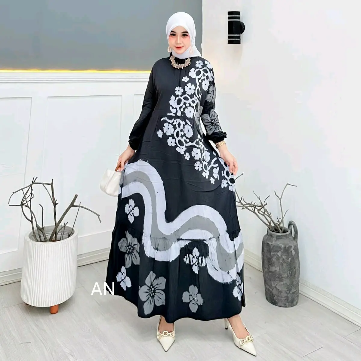 Gamis twill rayon cap malaman, lengan karet, pakaian muslim, nyaman dipakai, dress panjang Muslim