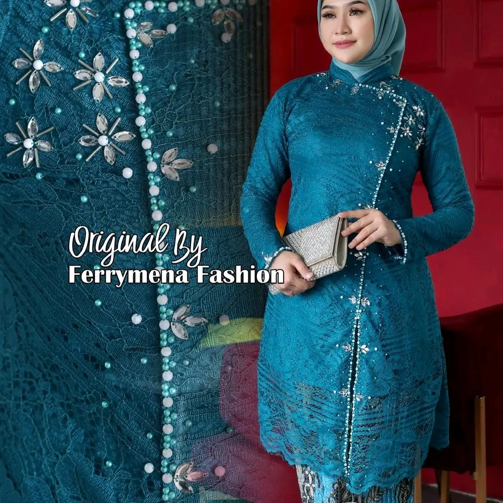Stelan Tunik Janggan - Tunik Pesta - Kebaya Brukat Janggan - Set Tunik Lamaran - Kebaya Brokat Jumbo Fit Ld 130 Setelan Kondangan