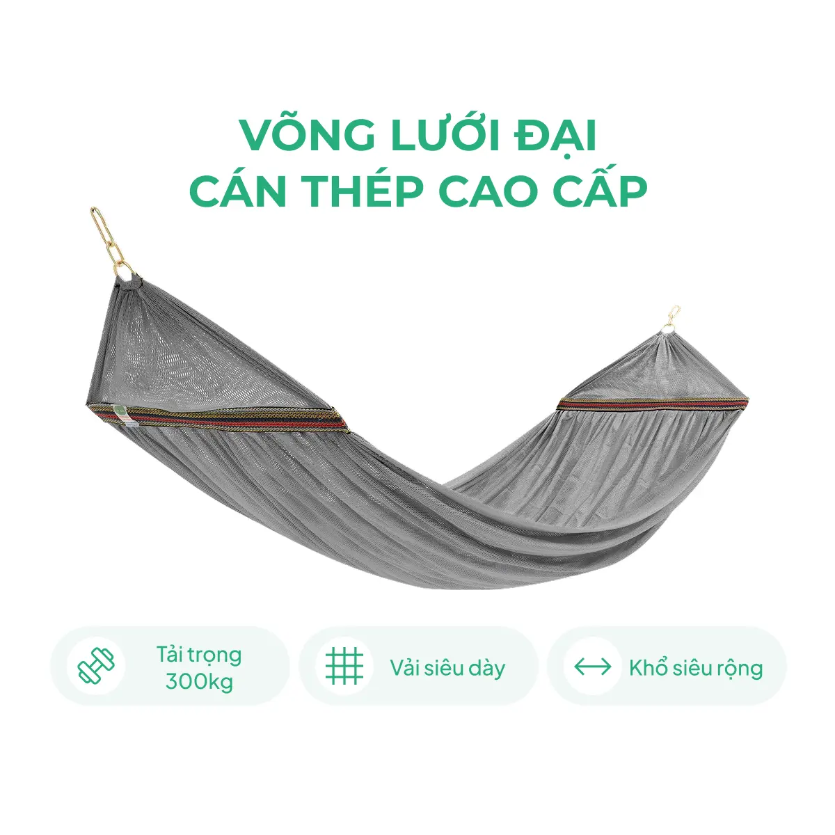 Võng Lưới Cỡ Đại Cán Thép Lâm Tùng Khổ 130x230cm Xích Lớn 3 Mắt Hàn Chắc Đai To Cứng Cáp Bao Sài Bao Đổi Trả Hàng Uy Tín Võng Xếp