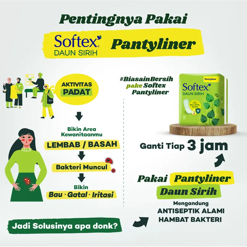 Pantyliner Softex Daun Sirih + Vitamin E Longer & Wider 30s x 2 Pack - Pantyliner Daun Sirih 5